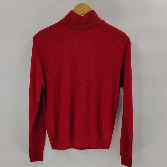 None Sweaters - Vintage Red Turtleneck Sweater Size Medium Pearl Button Detail